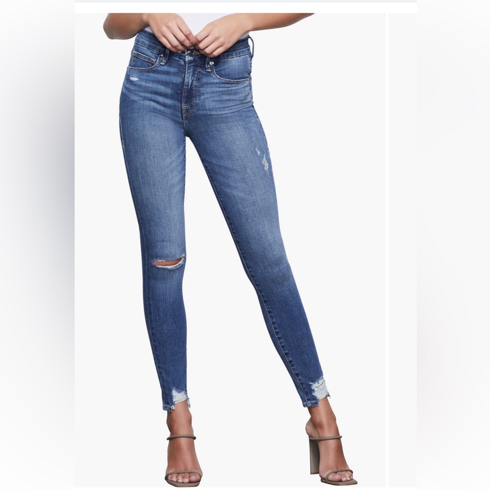 Good American Good Waist High Waist Chewed Hem Skinny Jeans Size 6/28